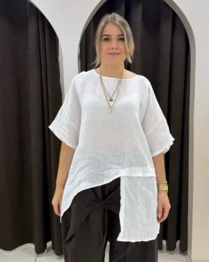 İtalyan Asimetrik Katmanlı Keten Tunik Bluz İtalyan Asimetrik Katmanlı Keten Tunik Bluz