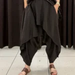 İtalyan Beli Lastikli Asimetrik %100 Keten Pantolon - Kahve