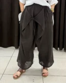 İtalyan Beli Lastikli Drape Bagcikli Keten Pantolon