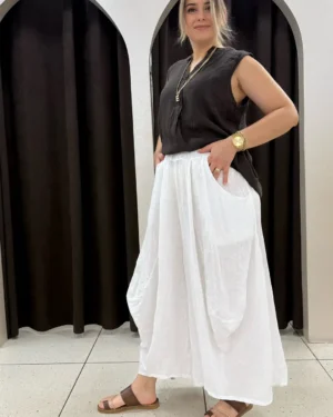 İtalyan Beli Lastikli Torba Cepli Keten Pantolon