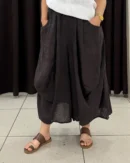 İtalyan Beli Lastikli Torba Cepli Keten Pantolon