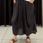 İtalyan Beli Lastikli Torba Cepli Keten Pantolon - Kahve
