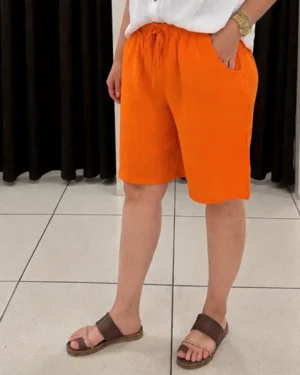 İtalyan Beli Lastikli Cepli Keten Şort İtalyan Beli Lastikli Cepli Keten Şort