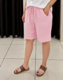 İtalyan Beli Lastikli Cepli Keten Şort