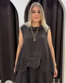 İtalyan Çift Cep Detaylı Keten Tunik Bluz