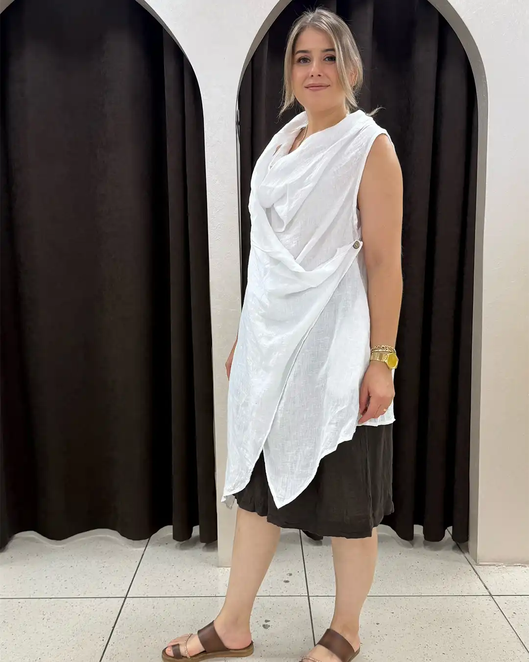 İtalyan Degaje Yaka Asimetrik %100 Keten Tunik Bluz İtalyan Degaje Yaka Asimetrik %100 Keten Tunik Bluz - Görsel 3