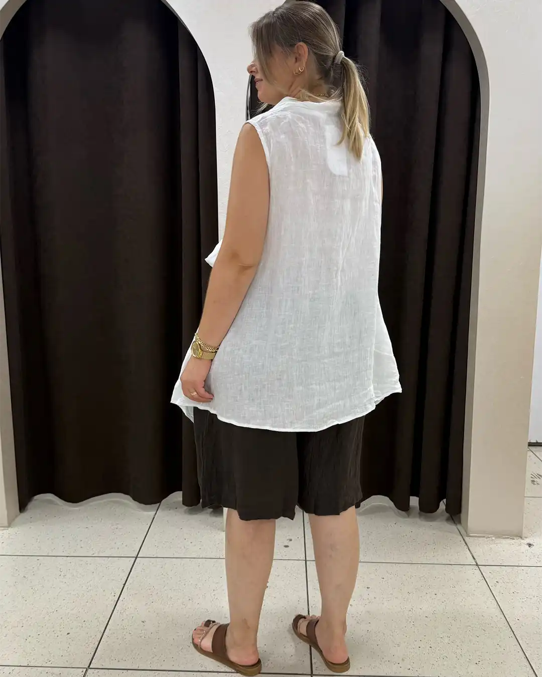 İtalyan Degaje Yaka Asimetrik %100 Keten Tunik Bluz İtalyan Degaje Yaka Asimetrik %100 Keten Tunik Bluz - Görsel 2