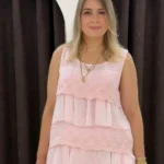 İtalyan Papatya Nakışlı Kat Kat Keten Kolsuz Bluz - Açık Pembe