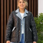 İtalyan Jean Detaylı Cepli Kapitone Oversize Mont - Siyah