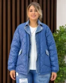 İtalyan Jean Detaylı Cepli Kapitone Oversize Mont