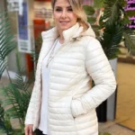 İtalyan Kapüşonlu Fermuarlı İnce Kapitone Mont - Bej