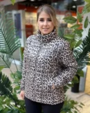 İtalyan Leopar Fermuarlı Cepli Mont