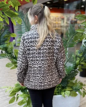 İtalyan Leopar Fermuarlı Cepli Mont